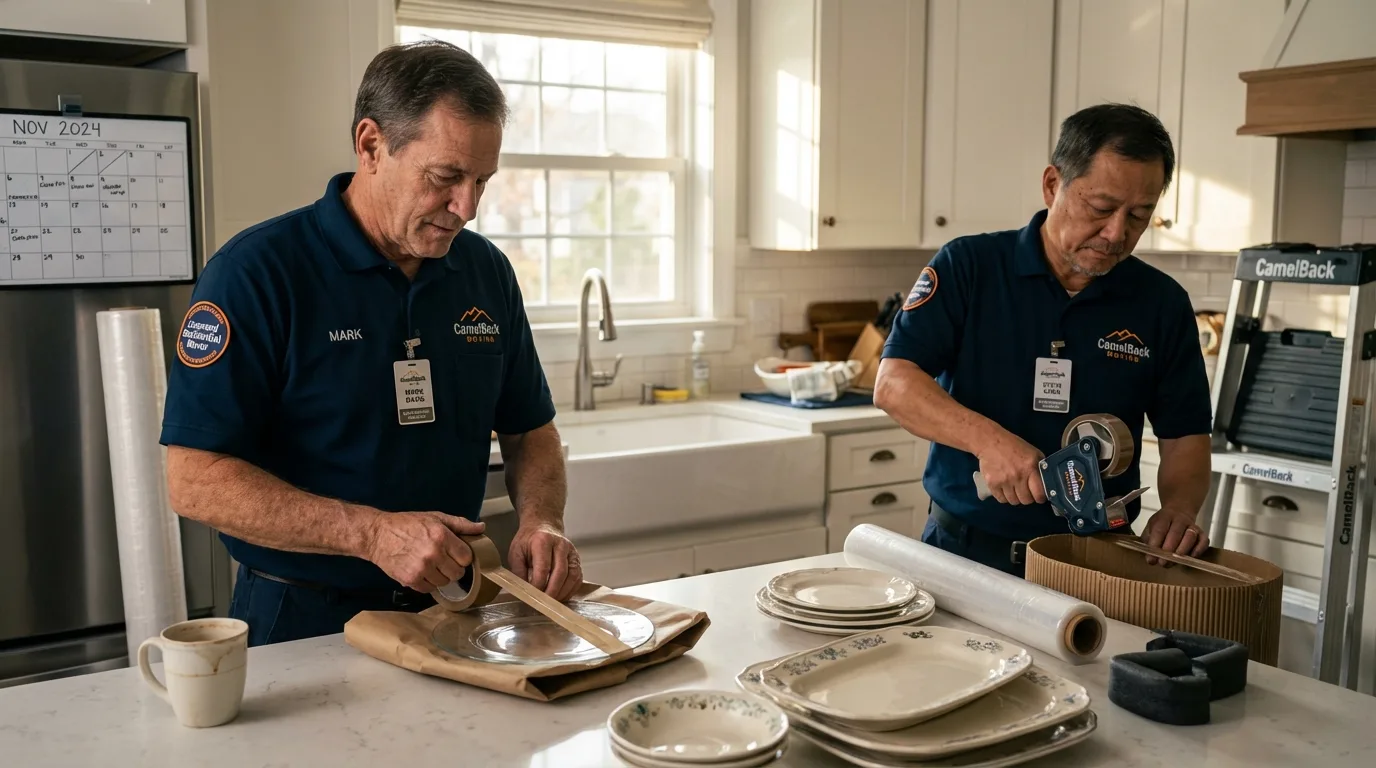 Professional crew packing kitchen dishware in Baudette, MN